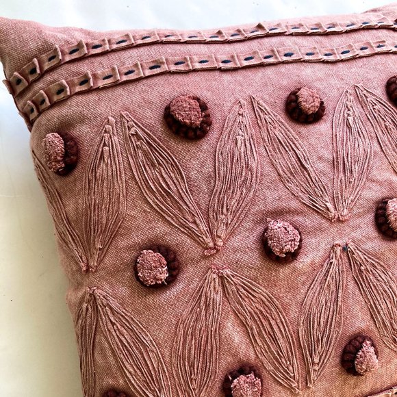 Pom Pom Throw Pillow, Faded Red, 20x20 - Picture 2 of 6